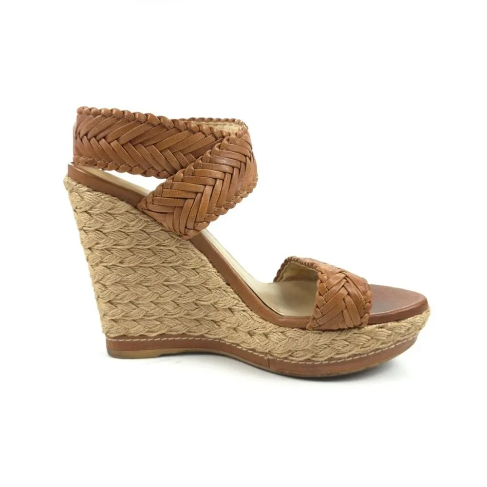 STUART WEITZMAN Elixir Wedge Espadrille Braided Leather Heels Beachy Boho Hippie